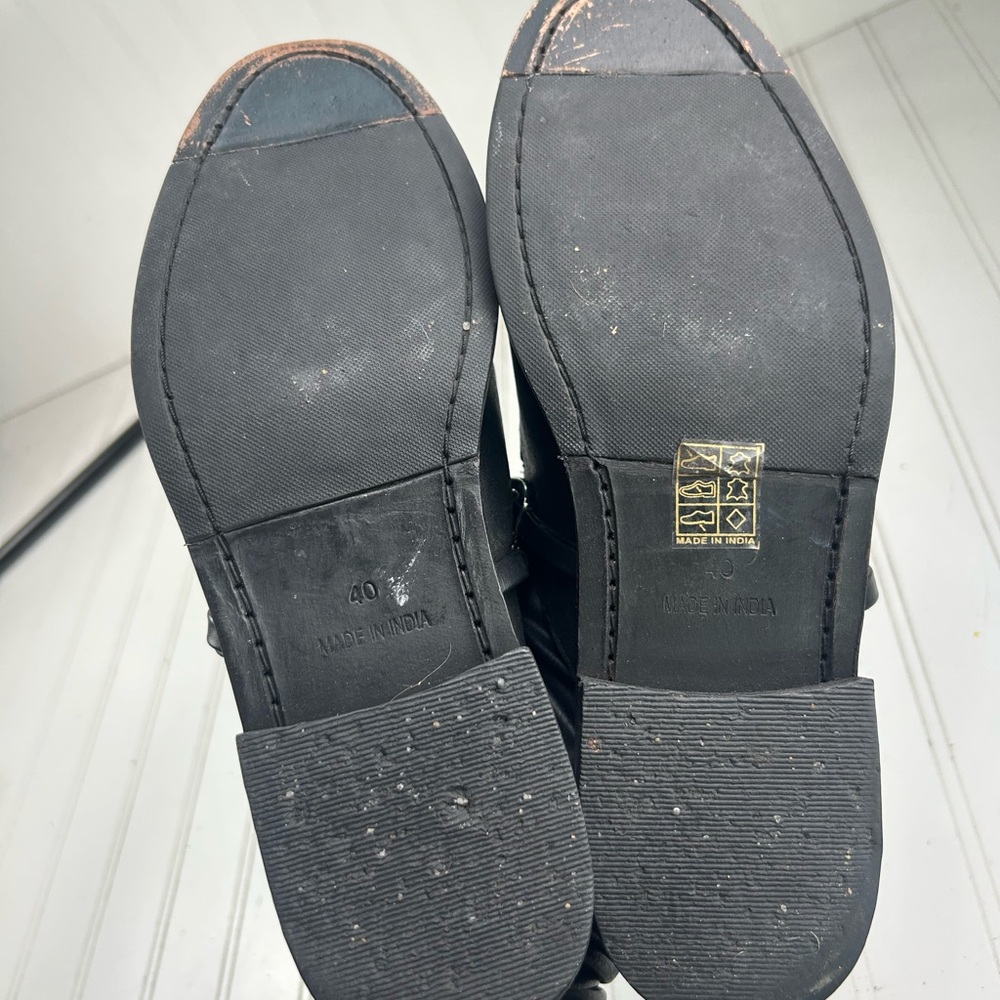 Free People Black Leather Vida Mules Chain-Detail Mule Loafers Womenโs Size 9.5 - Picture 7 of 10